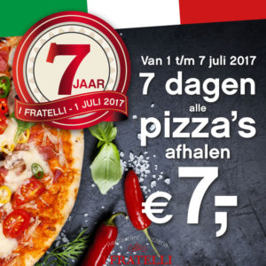 7 dagen alle pizza's afhalen voor maar € 7,-